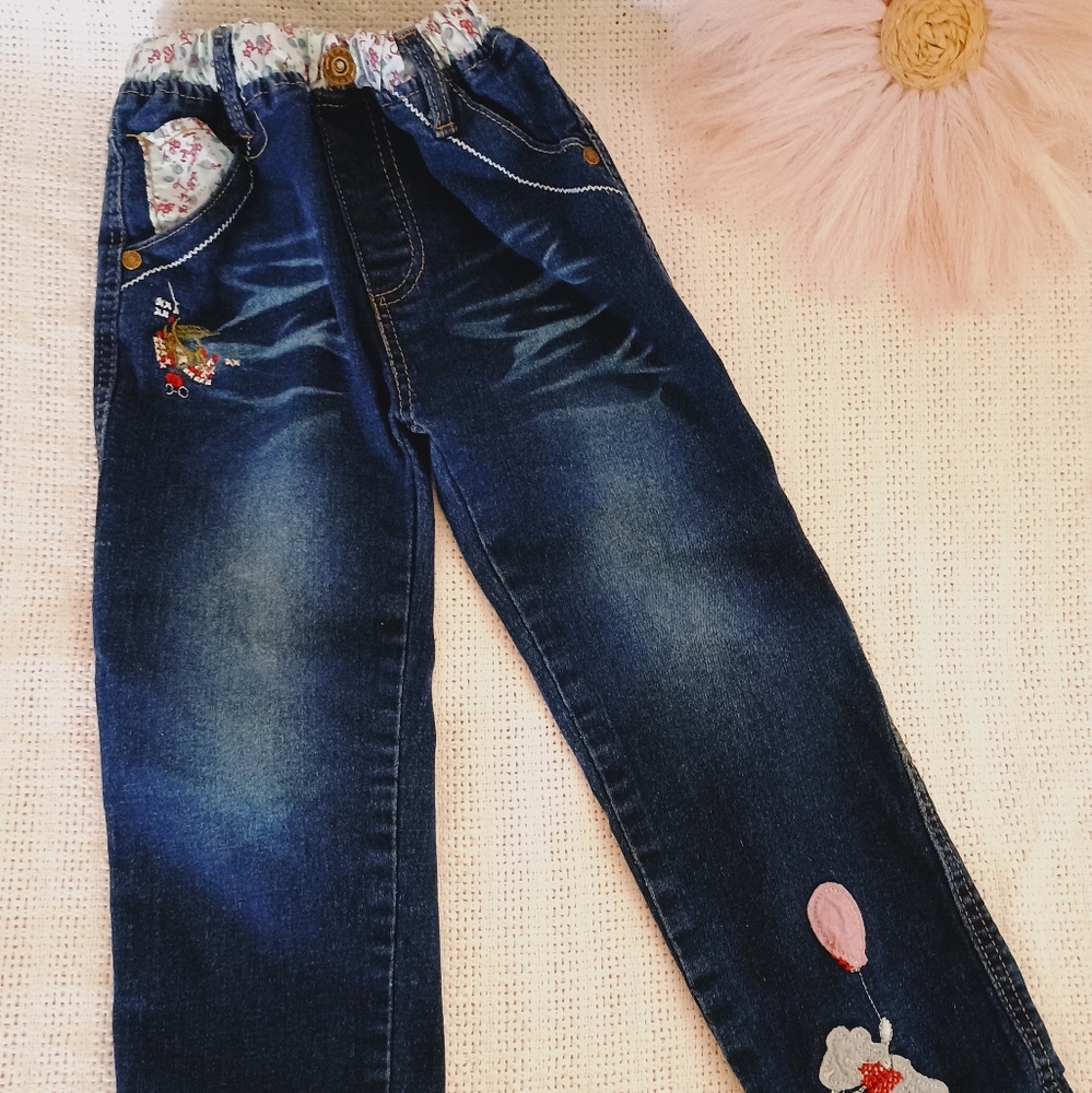 Kids Blue Jeans with Embroidered Details